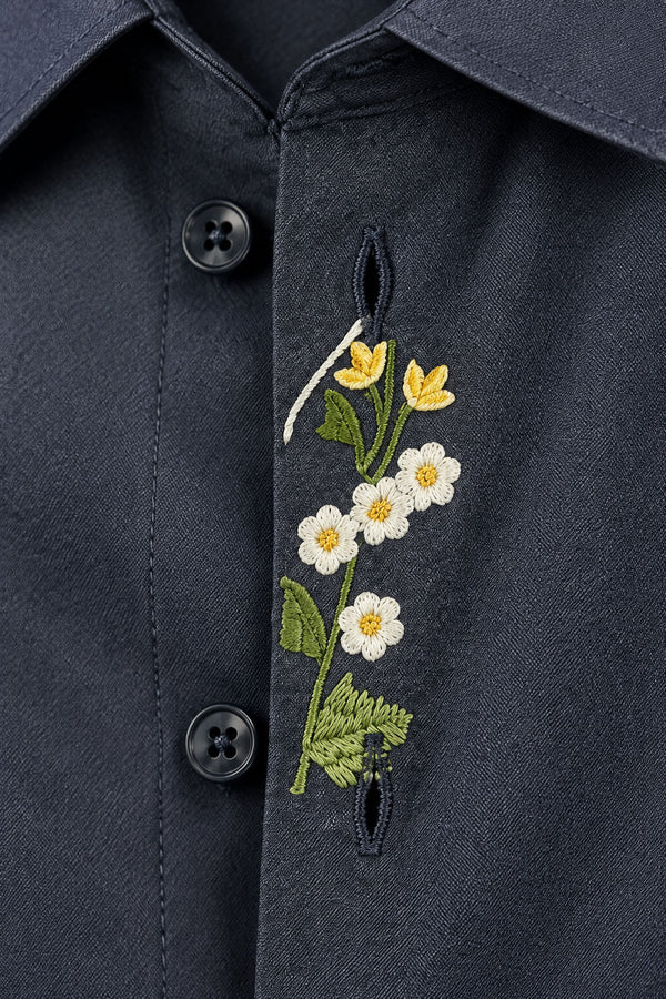 Navy Blue Premium Embroidery Shirt