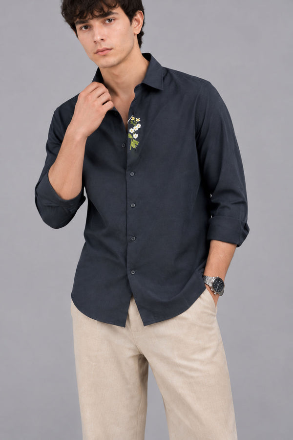 Navy Blue Premium Embroidery Shirt