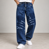 Indigo Blue Acid-Wash Baggy Jeans