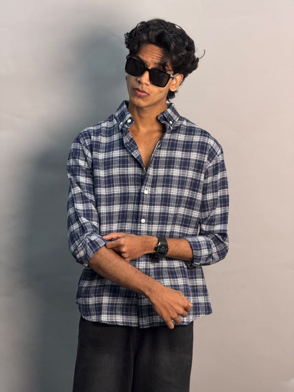 Navy Blue & White Checkered Shirt