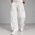 White Cargo Parachute Baggy Pants