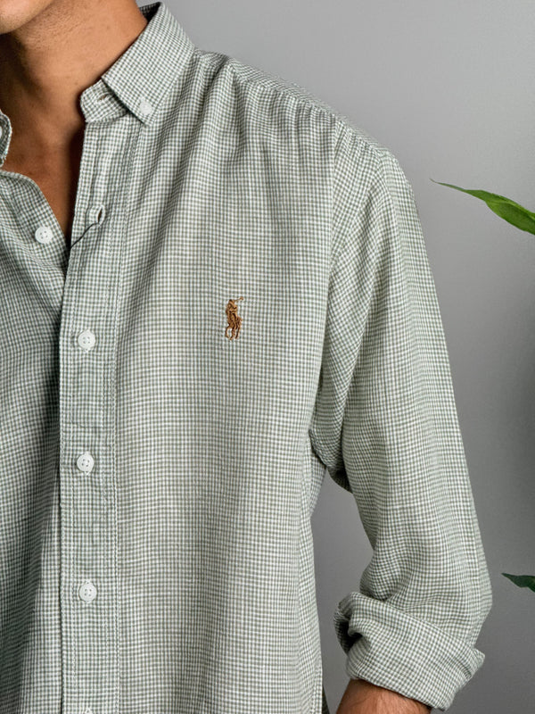 Linen Micro Check Green Shirts