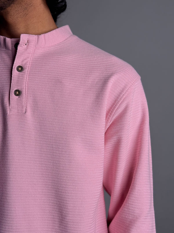 Full Sleeve Henley Tshirt - Pink