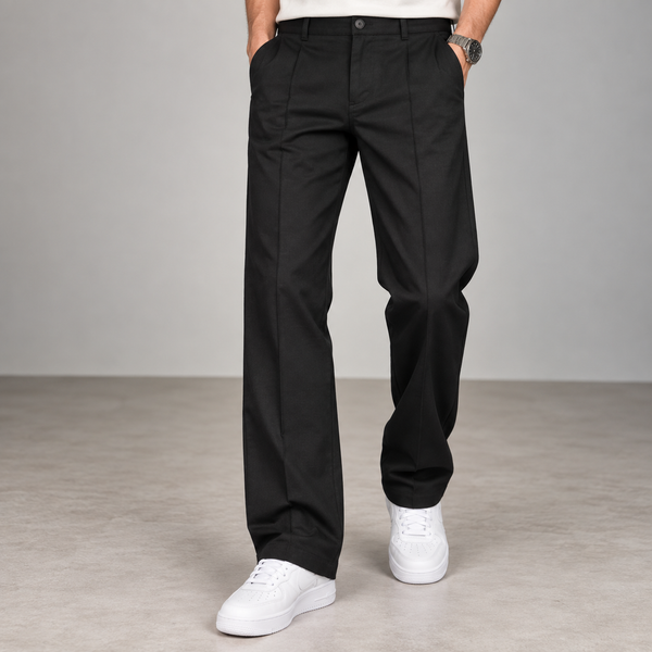 Black Straight Fit Plain Formal Pants