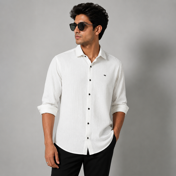 Off-White Textured Full-Sleeve Shirt