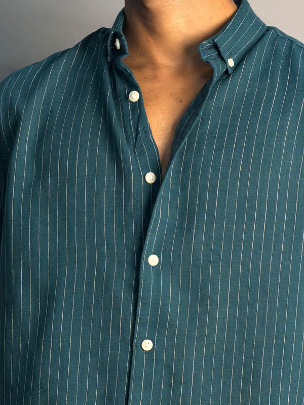 White & Peacock Blue Lines Shirt