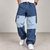 Dark Blue Light Blue Patchwork Denim Cargo Pants