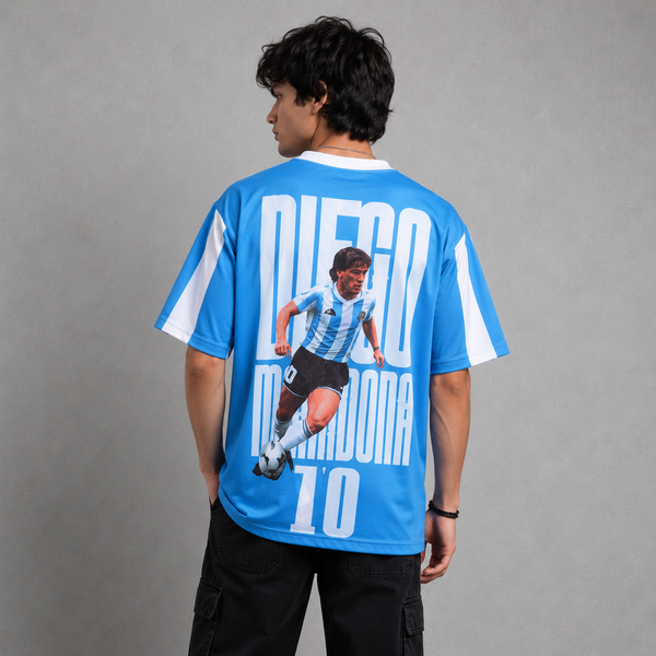 Blue White Striped Football Graphic T-Shirt (Argentina)