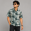 Dark Teal Grey Cream Geometric Five-Sleeve Shirt