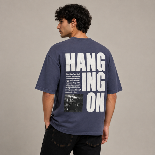 Slate Blue Graphic Five-Sleeve T-Shirt