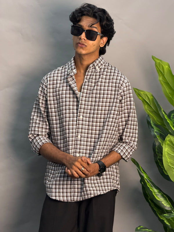 Dark Brown & White Checks Shirts