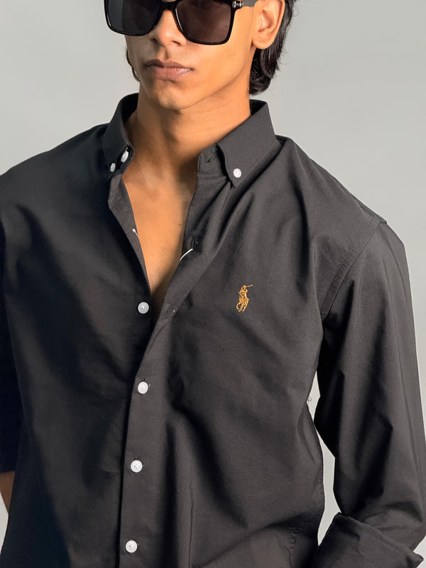 PLAIN SHIRT [POLY LYCRA,BLACK]