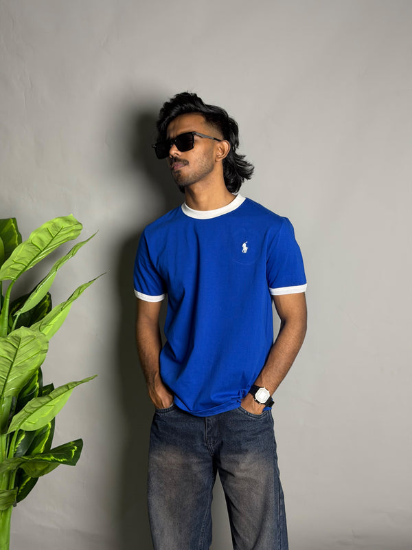 Ringer Half Sleeve T-Shirt [BLUE]