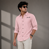 Pink Textured Script-Print Full-Sleeve Shirt