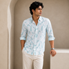 White Light Green Abstract-Pattern Full-Sleeve Shirt
