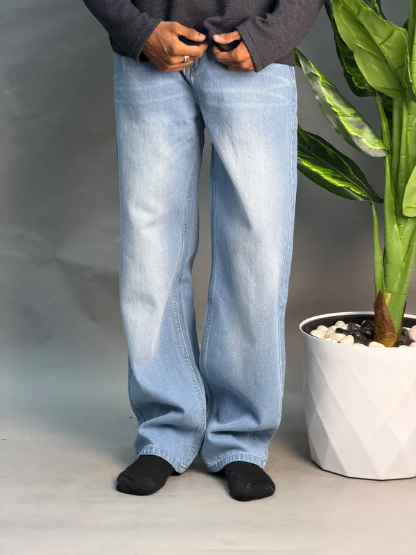 Semi Baggy Sky Blue & White Jeans