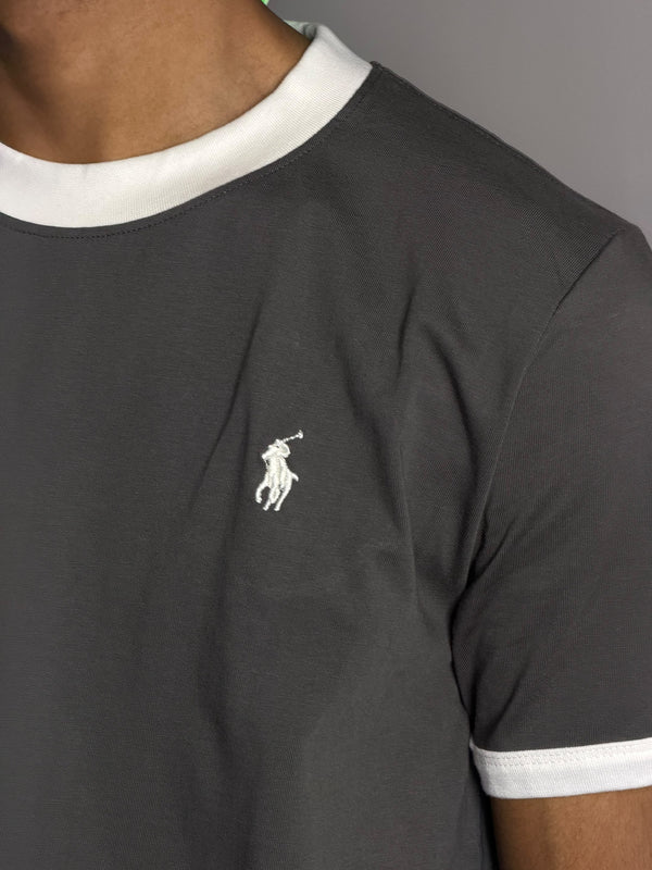 Ringer Half Sleeve T-Shirt [GREY]