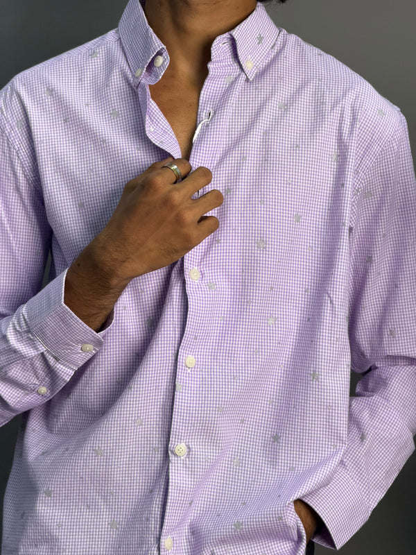 Purple Microchecks With Stars Shirt