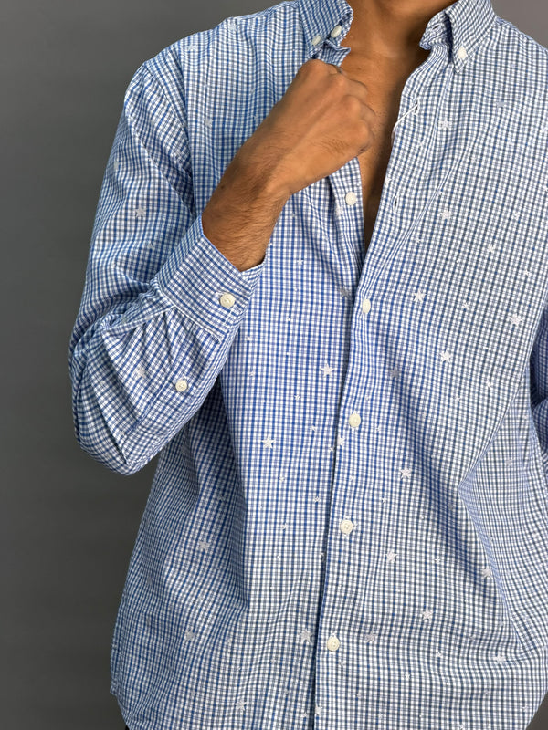 Dark Blue Checks With Stars Shirt