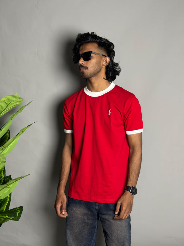 Ringer Half Sleeve T-Shirt [RED]