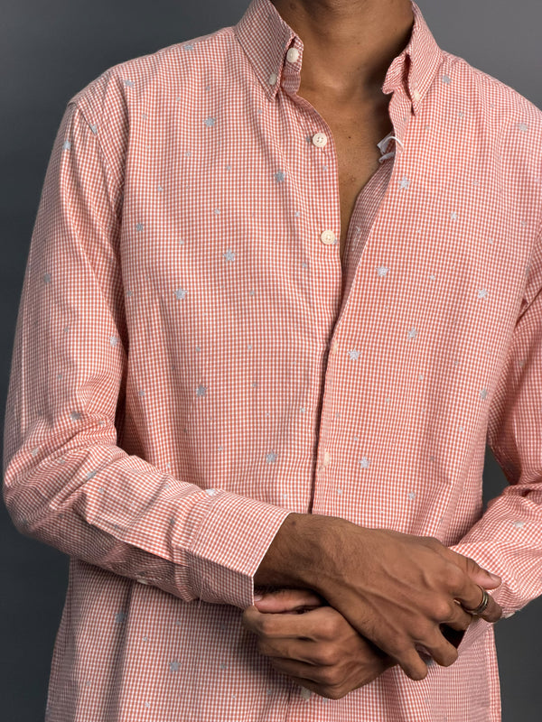 Orange Microchecks With Stars Shirt