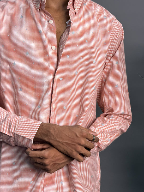 Orange Microchecks With Stars Shirt