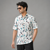 White Multicolor Abstract Stripe Five-Sleeve Shirt