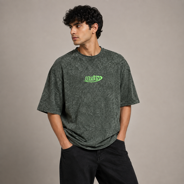 Dark Green Textured Five-Sleeve T-Shirt