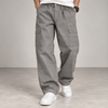 Grey Straight Fit Corduroy Cargo Pants