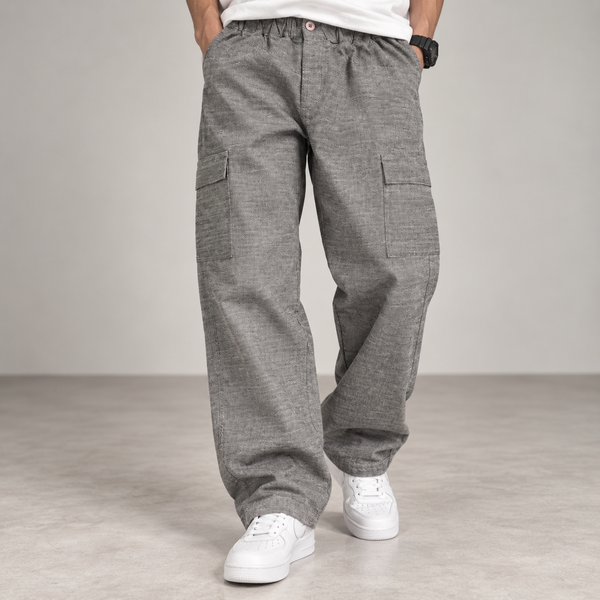 Grey Straight Fit Corduroy Cargo Pants