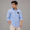 Light Blue Racing-Patch Full-Sleeve Shirt