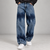 Mid-Blue Indigo-Band Wide-Leg Jeans