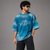 Teal Washed Paint-Splatter Graphic Five-Sleeve T-Shirt