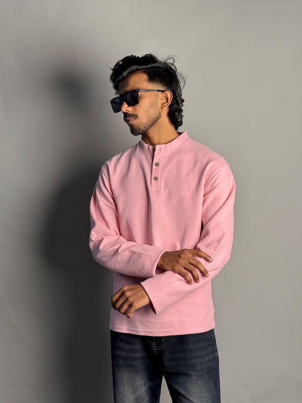 Full Sleeve Henley Tshirt - Pink