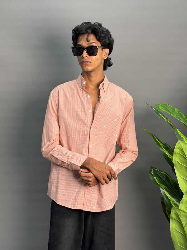 Orange Microchecks With Stars Shirt