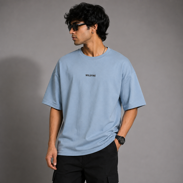 Light Blue Graphic Five-Sleeve T-Shirt