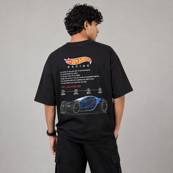 Black Racing Car Graphic Five-Sleeve T-Shirt