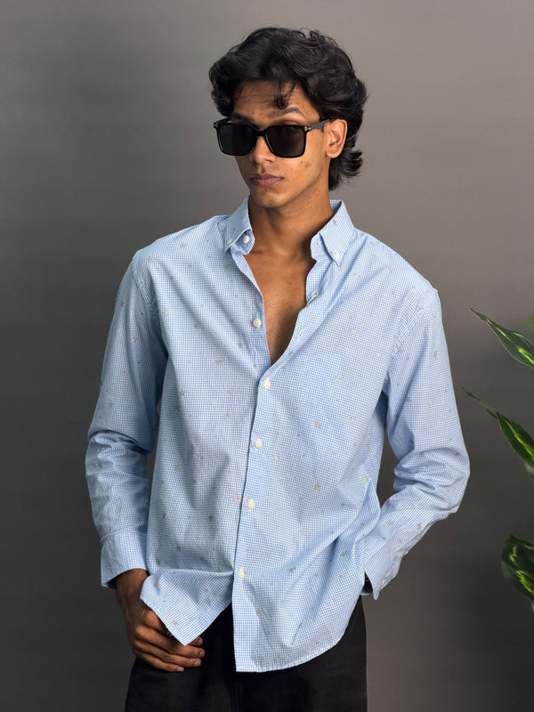 Light Blue Microchecks With Stars Shirts
