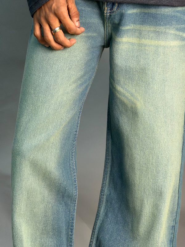 Wide Leg Blue & Green Jeans