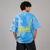 Blue White Tie-Dye Yellow Graffiti Five-Sleeve T-Shirt