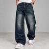 Dark Blue Diagonal-Seam Baggy Fit Jeans