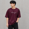 Maroon Cursive Text Five-Sleeve T-Shirt