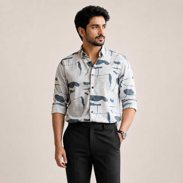 Light Grey Dark Graphic Full-Sleeve Shirt