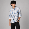 White Blue Grey Ink-Splatter Full-Sleeve Shirt