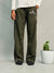 Olive Green Wide-Leg Stripe Track Pants