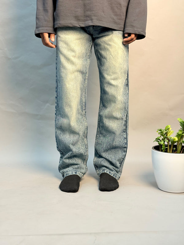 Blue Vintage Washed Straight Fit Jeans
