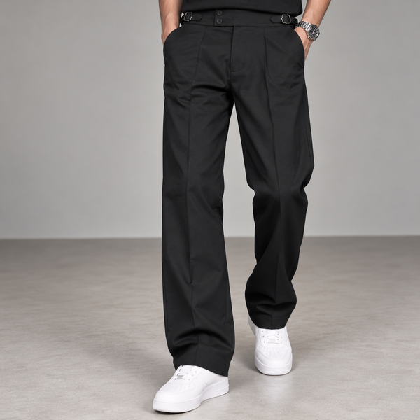 Black Straight Fit Pleated Gurkha Trousers