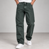 Dark Green Baggy Fit Faded-Wash Jeans