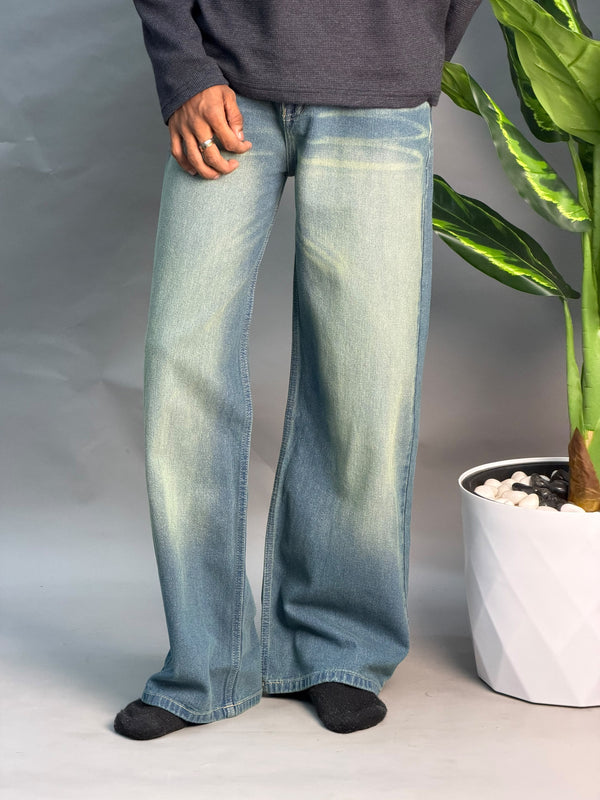 Wide Leg Blue & Green Jeans