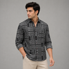 Black White Geometric Patchwork Full-Sleeve Shirt